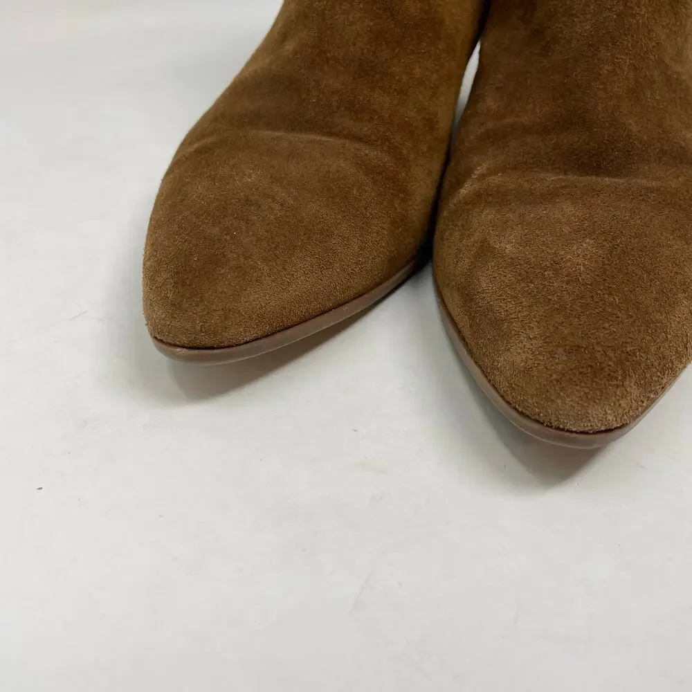 Aquatalia Faustine Brown Suede Pointed Ankle Bootie Boots Back Zip womens 7